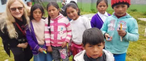 Linda Khanna with a group of schoolchildren